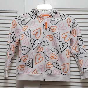 Cat & Jack White Zip Hoodie with Pink, Orange & Black Hearts